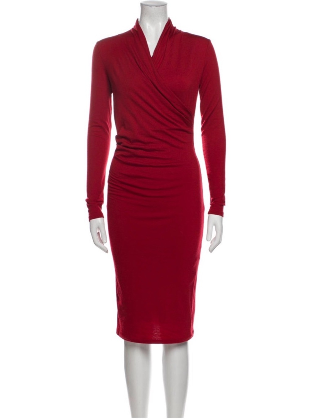 MaxMara Red Long-Sleeve Wrap Midi Dress
